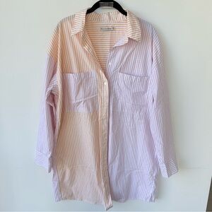 Abercrombie & Fitch Relaxed Poplin Shirt Dress pink orange stripes medium tall